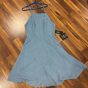 Lulus - Letter Of Love Slate Blue Backless Skater Dress - Size S